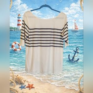 Womens Cream Striped Sleeve Top - Classic Breton Style. NWT . Sizes S &  L Avail
